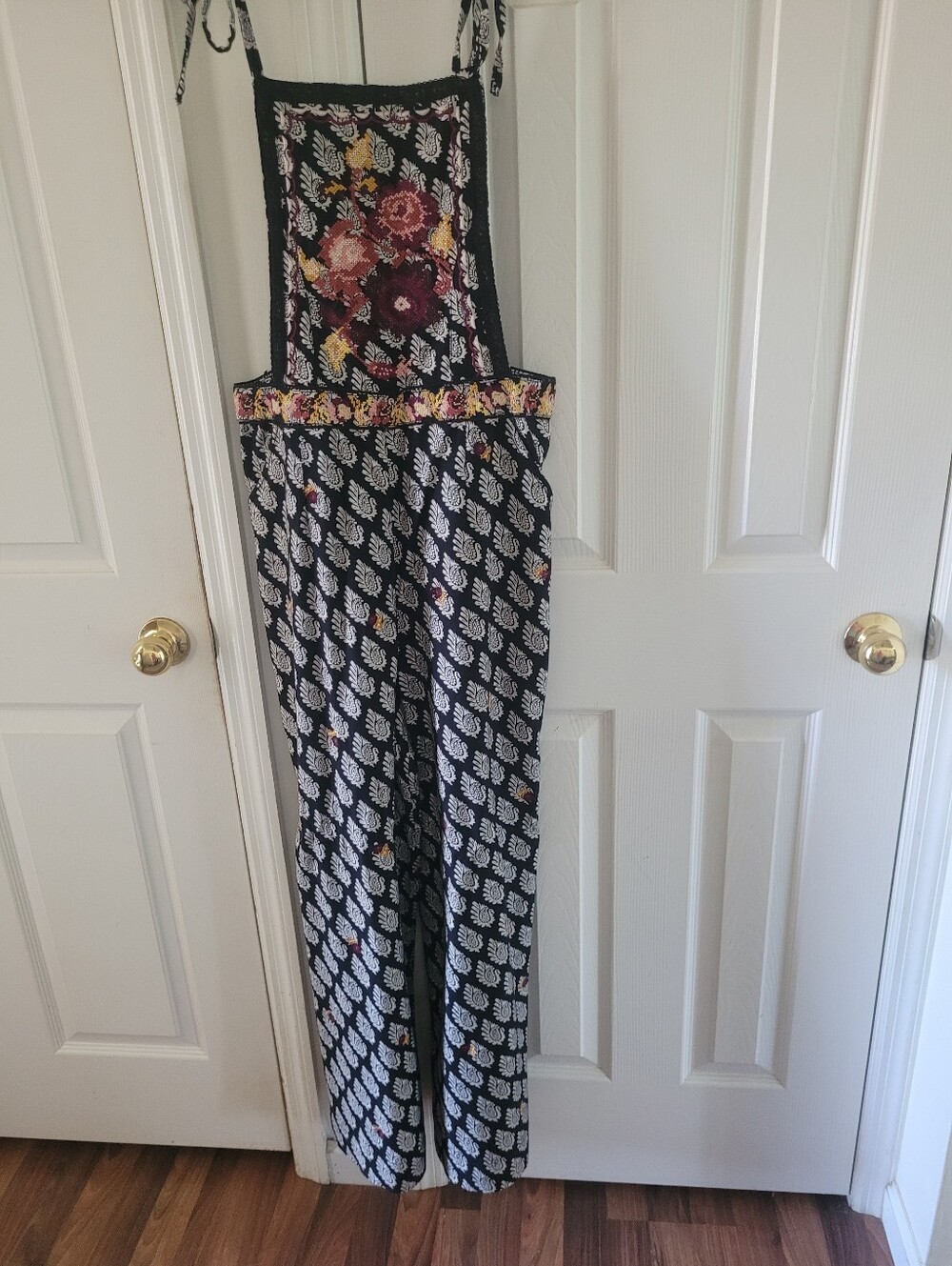 Anthropologie Black Floral-Print Jumpsuit